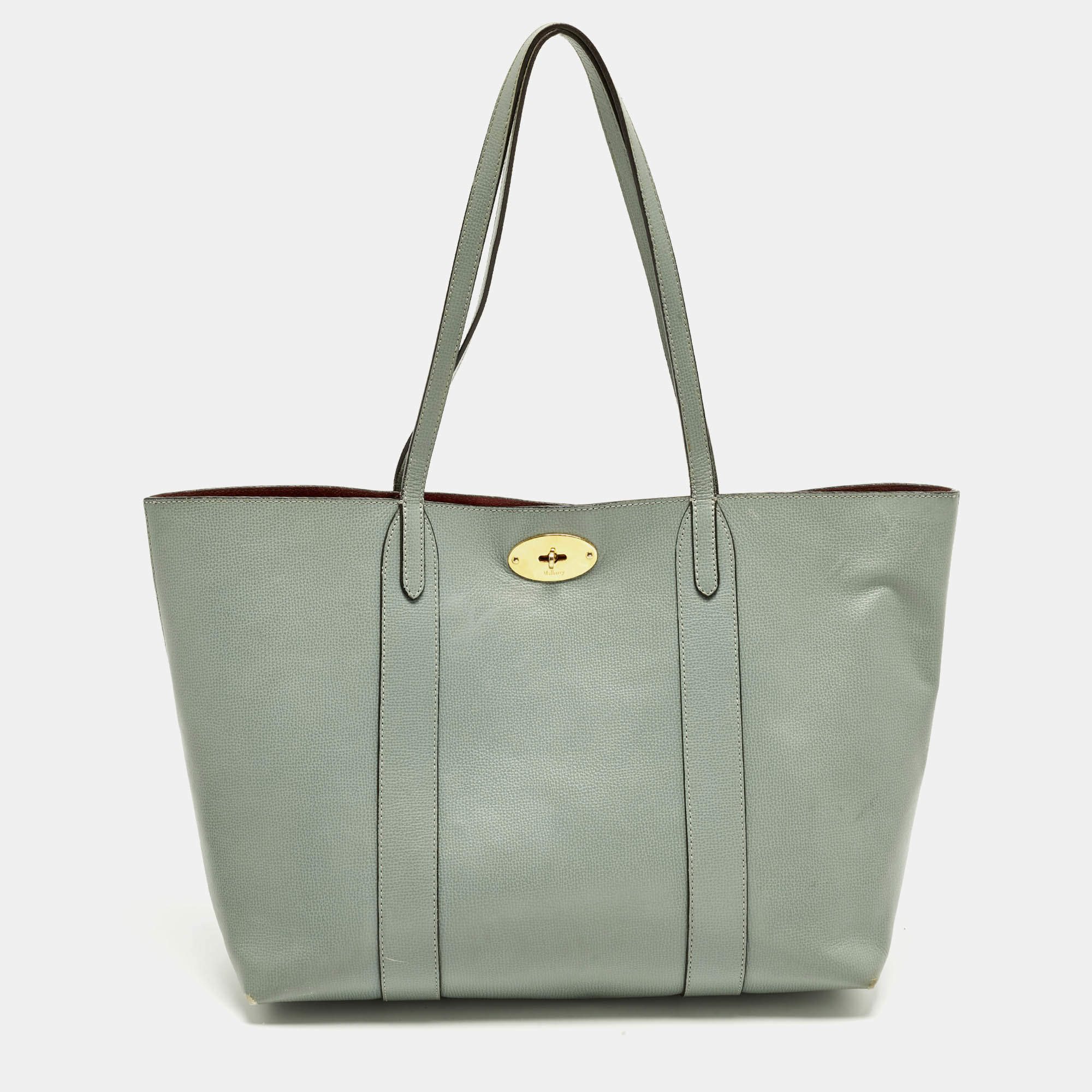 Pre Owned Mulberry Bayswater Light Green Leather Shopper Tote