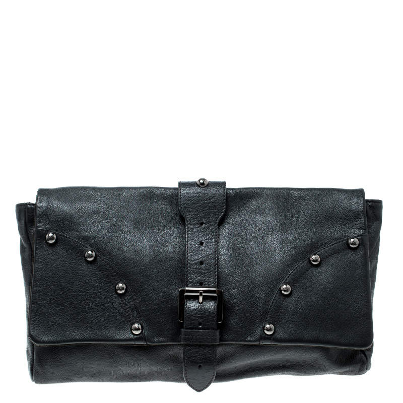 Pre Owned Mulberry Black Leather Push Lock Clutch