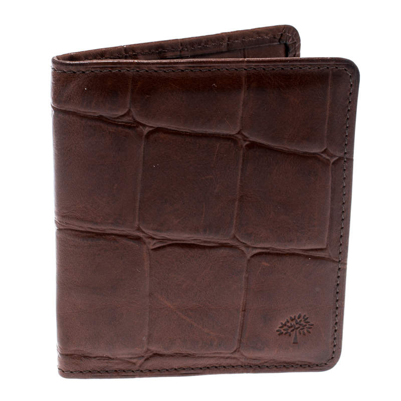 Mulberry Brown Croc Embossed Leather Bifold Card Case