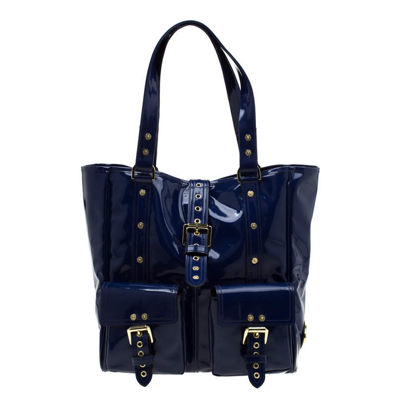 Pre Owned Mulberry Royal Blue Patent Leather Roxanne Tote