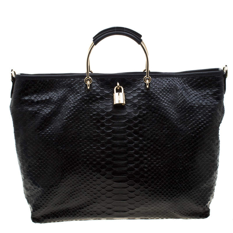 Pre Owned Mulberry Black Python Embossed Leather Hetty Tote
