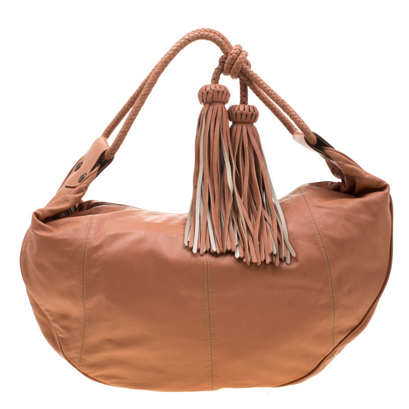 Pre Owned Mulberry Peach Leather Tassel Hobo