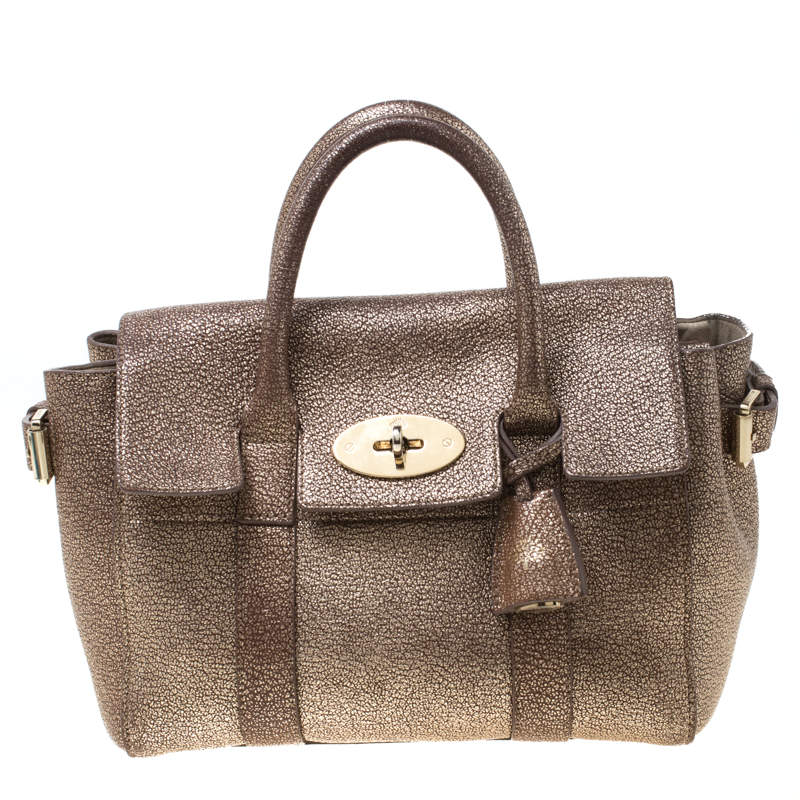 Mulberry Metallic Gold Grain Leather Small Heritage Bayswater Satchel