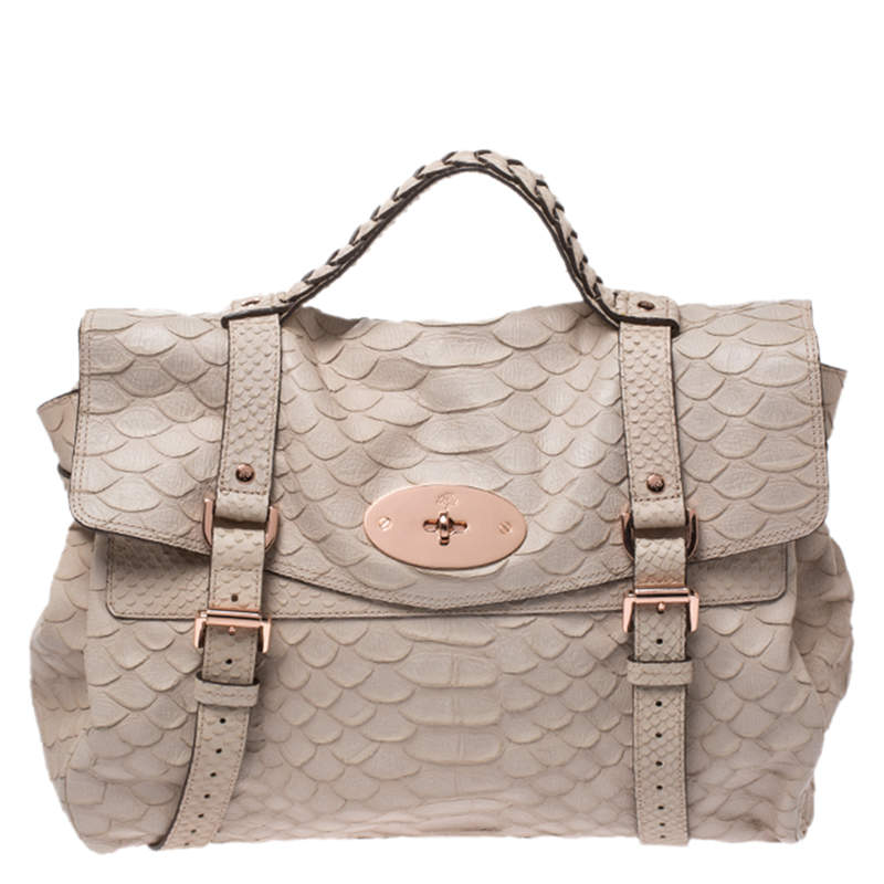 Mulberry Cream Python Embossed Leather Oversized Alexa Satchel