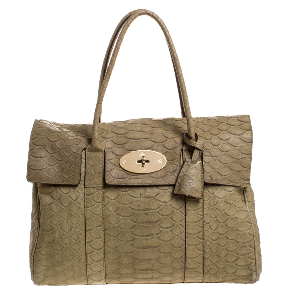 Mulberry Olive Green Python Embossed Leather Bayswater Satchel