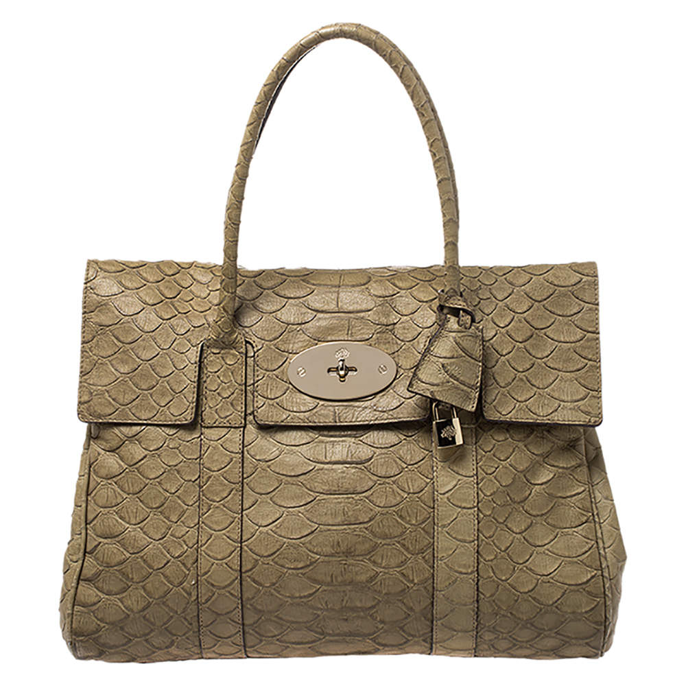 Mulberry Olive Green Python Embossed Leather Bayswater Satchel