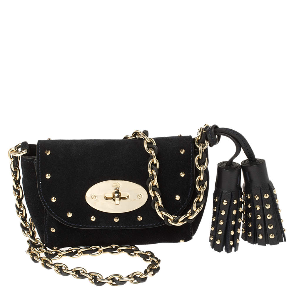 Pre Owned Mulberry Navy Blue Suede Mini Lily Crossbody Bag