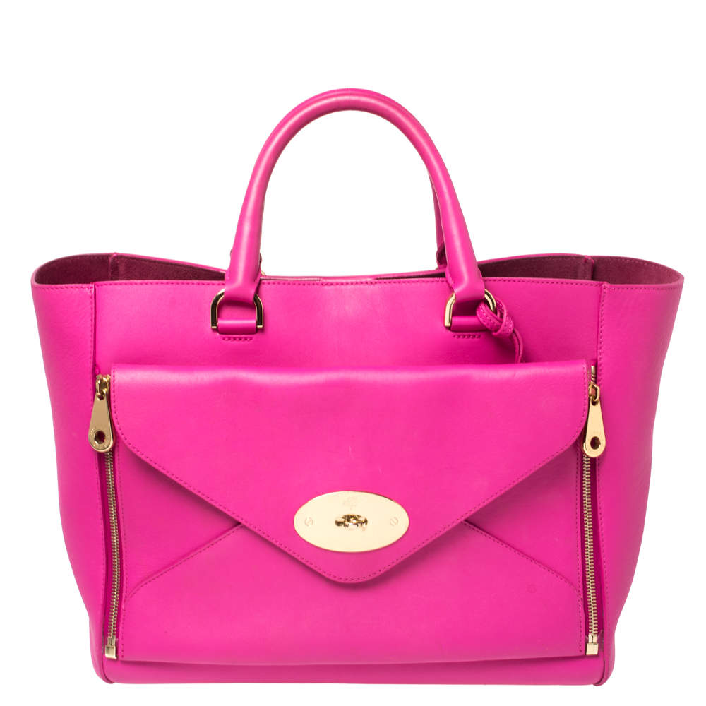 Pre Owned Mulberry Fuchsia Leather Large Willow Tote