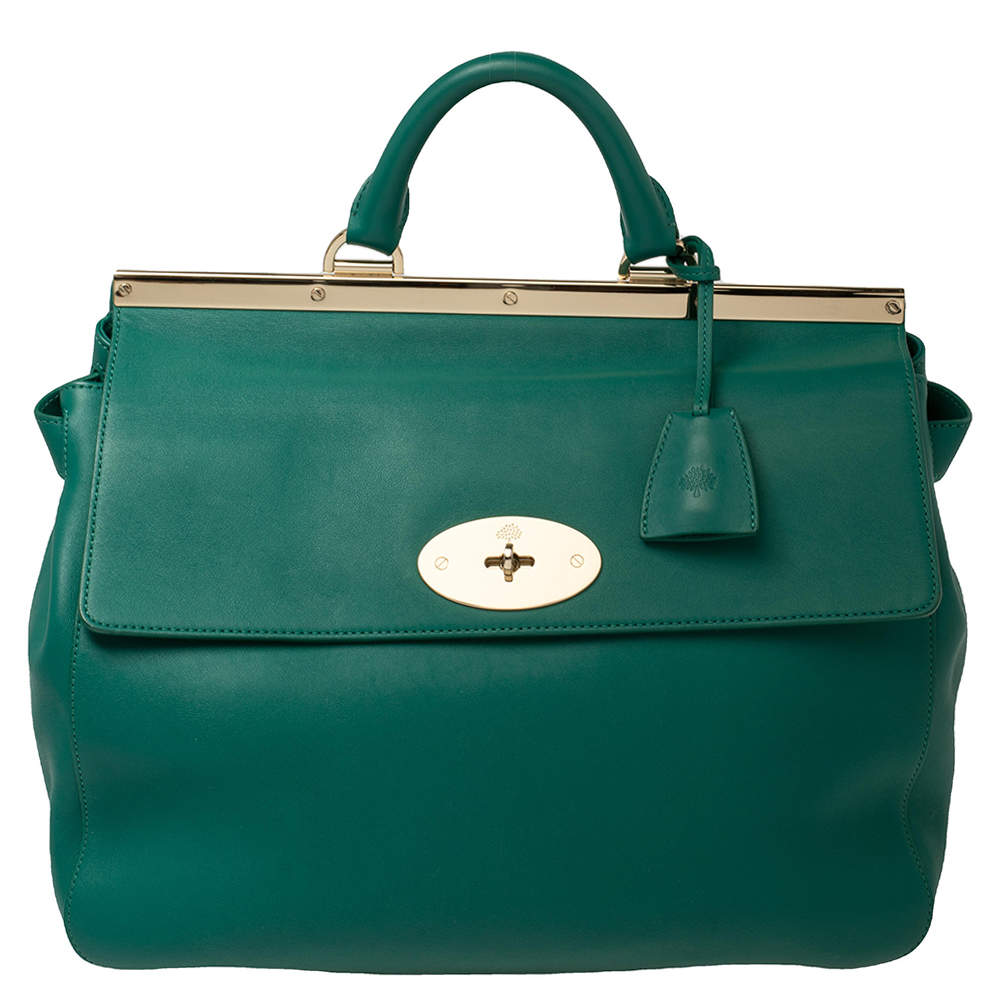 Pre Owned Mulberry Green Leather Suffolk Top Handle Bag