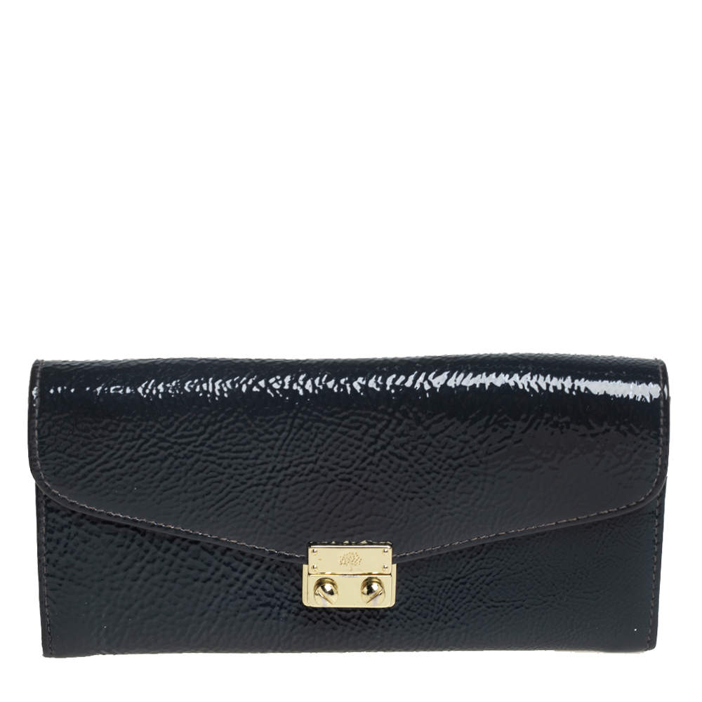 Pre Owned Mulberry Anthracite Patent Leather Flap Continental Wallet