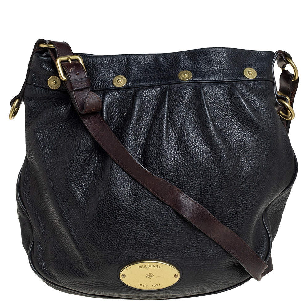 Mulberry Black/Brown Pebbled Leather Medium Mitzy Messenger Bag