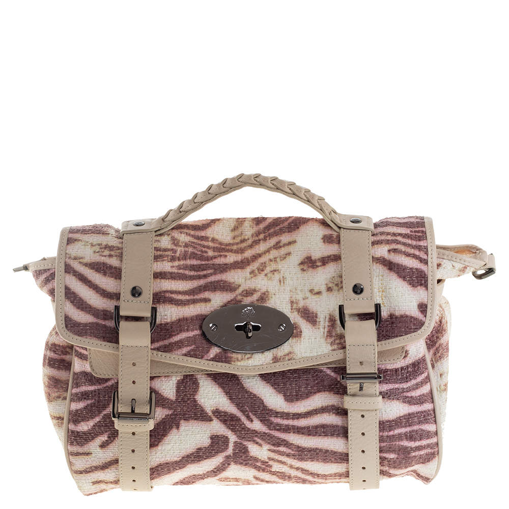 Pre Owned Mulberry Multicolor Tiger Print Woven Raffia And Leather Alexa Satchel