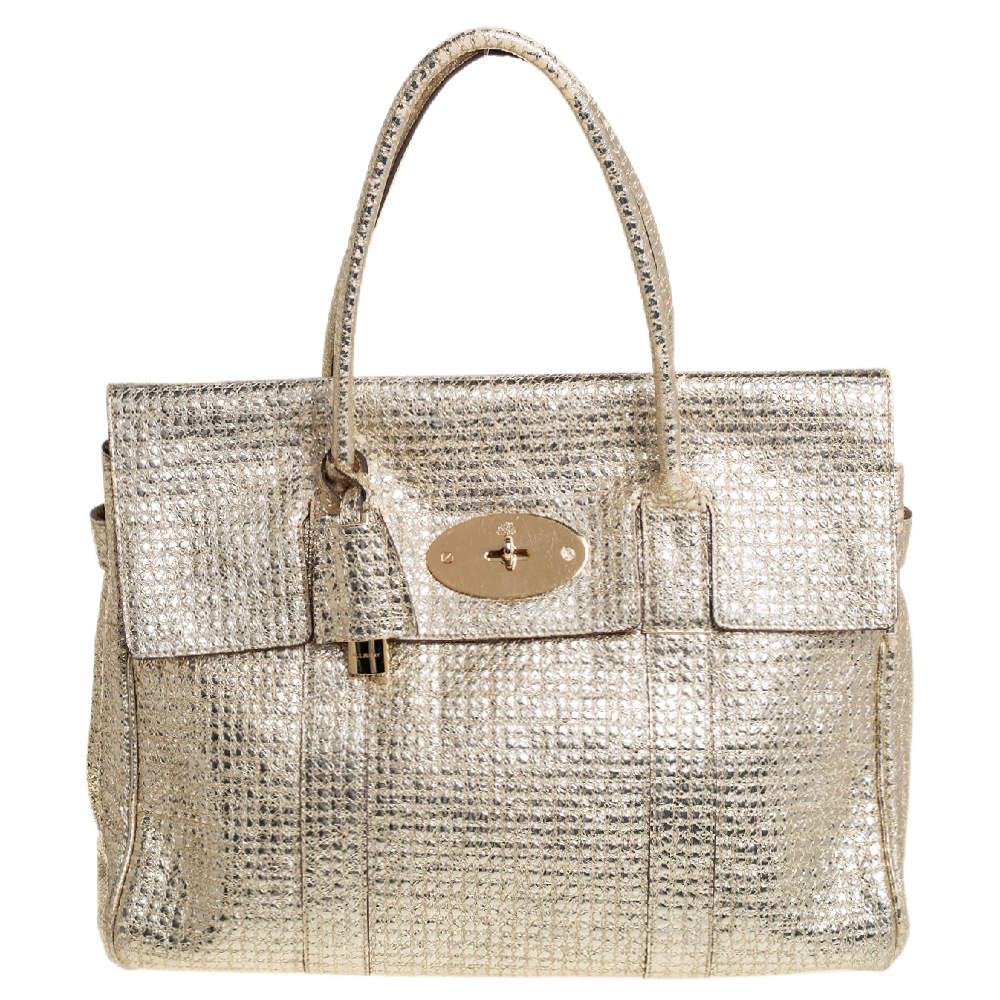 Mulberry Metallic Gold Textured Leather Bayswater Satchel