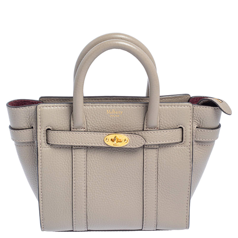 Pre Owned Mulberry Grey Leather Micro Bayswater Zip Tote