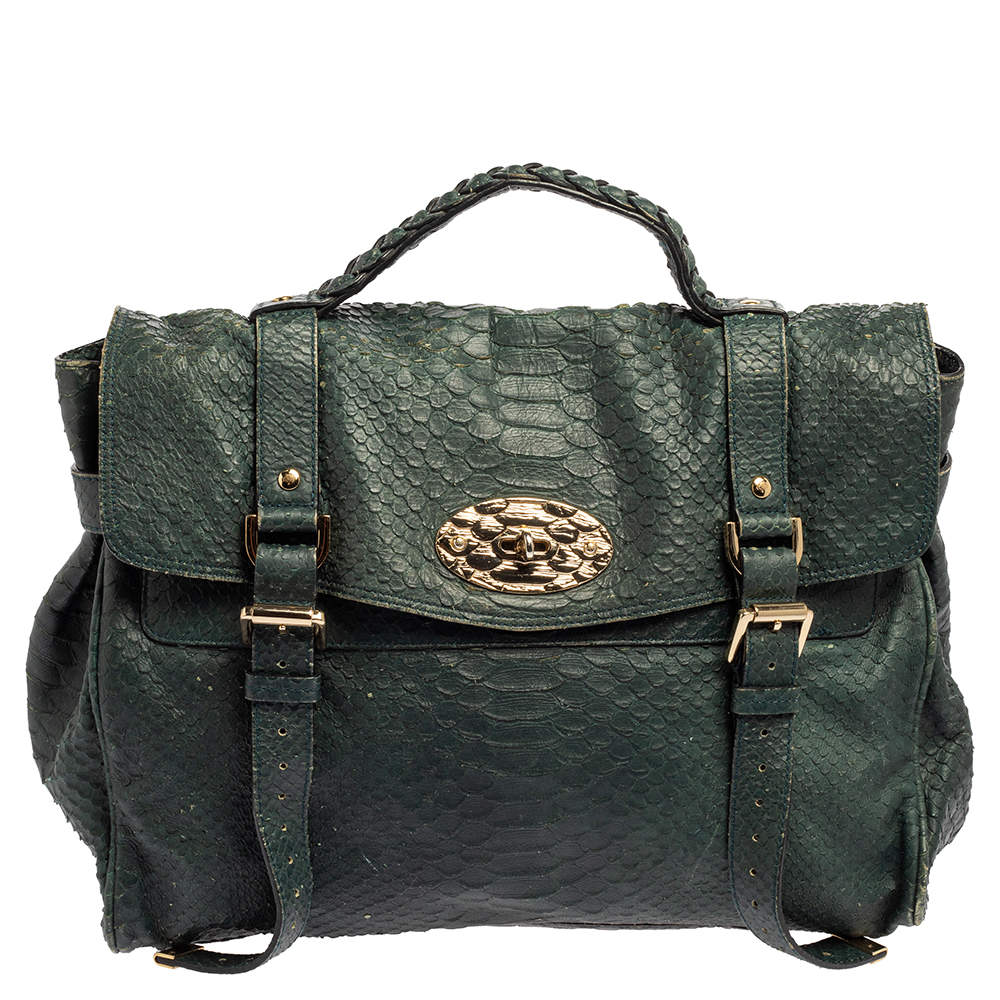 Mulberry Dark Teal Green Python Embossed Leather Oversized Alexa Satchel