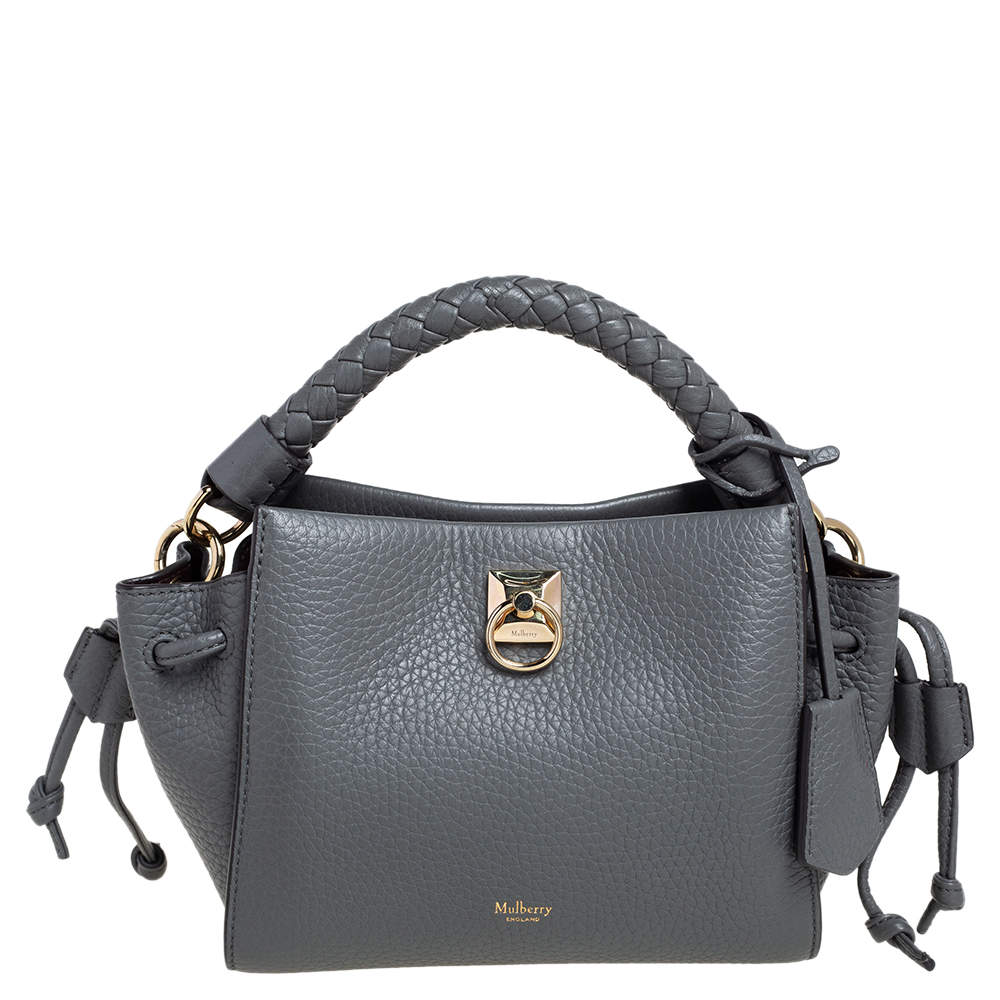 Mulberry Grey Grained Leather Mini Iris Top Handle Bag