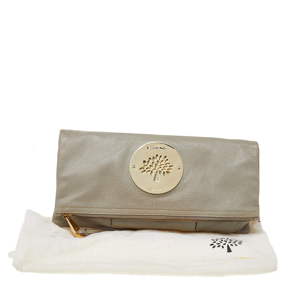 Mulberry Rose Gold Shimmer Nubuck Leather Daria Fold Over Clutch Mulberry |  The Luxury Closet