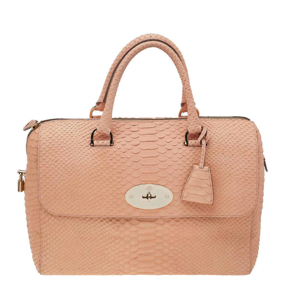 Pre Owned Mulberry Beige Python Embossed Leather Medium Del Rey Satchel