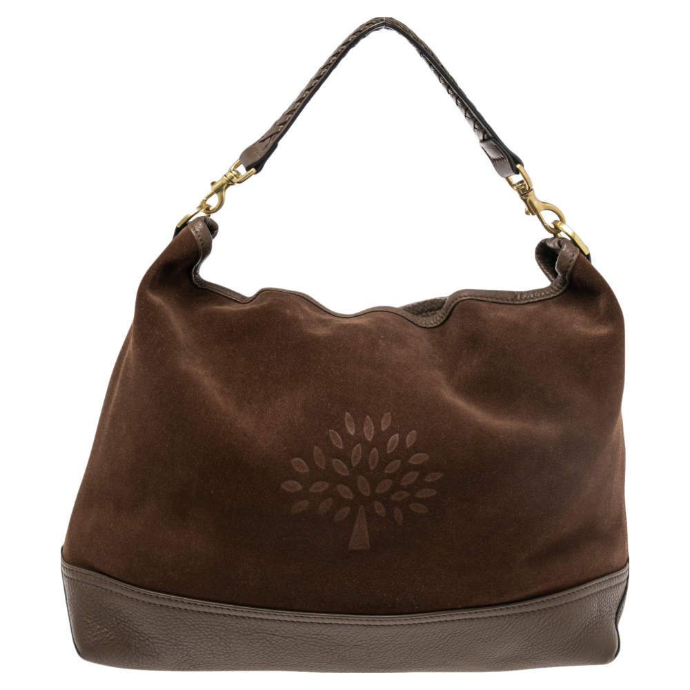 Pre Owned Mulberry Brown Suede and Leather Logo Embossed Hobo