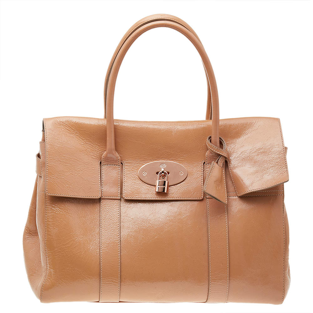 Pre Owned Mulberry Beige Crinkle Leather Bayswater Satchel