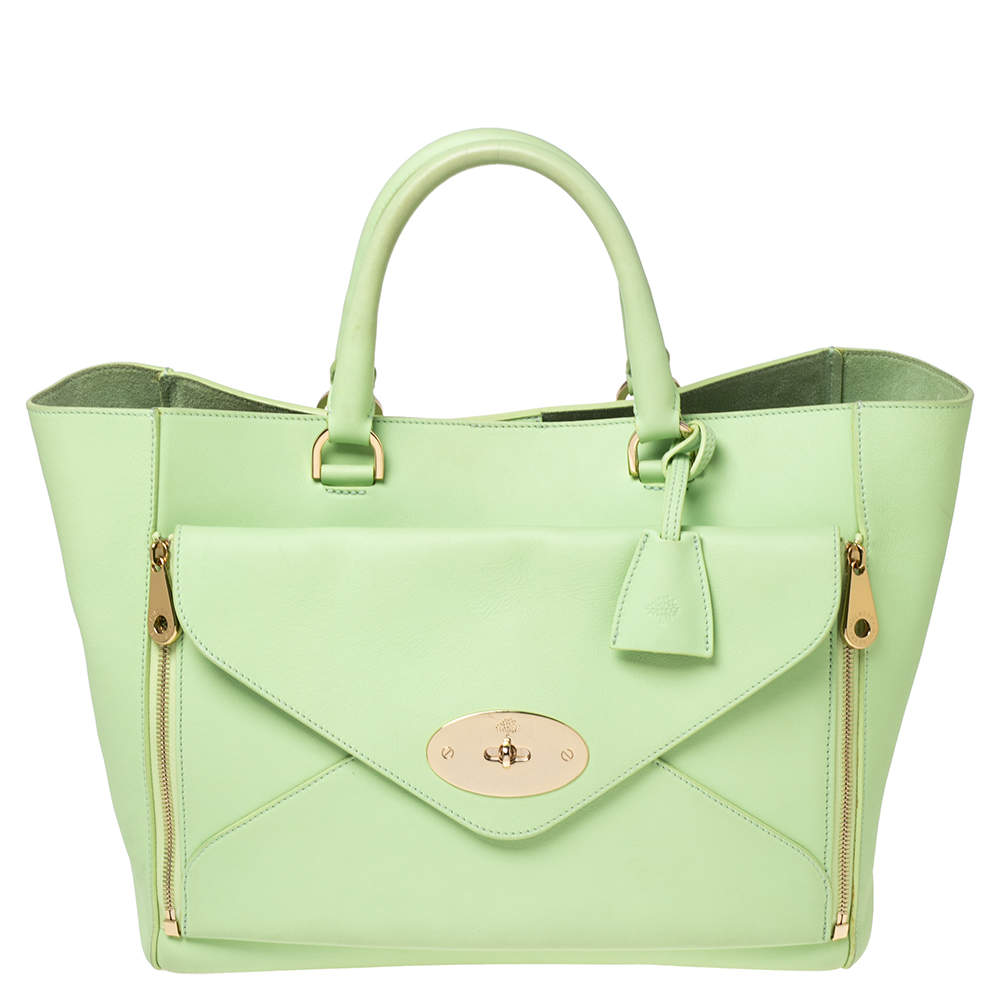 Pre Owned Mulberry Green Leather Large Willow Tote