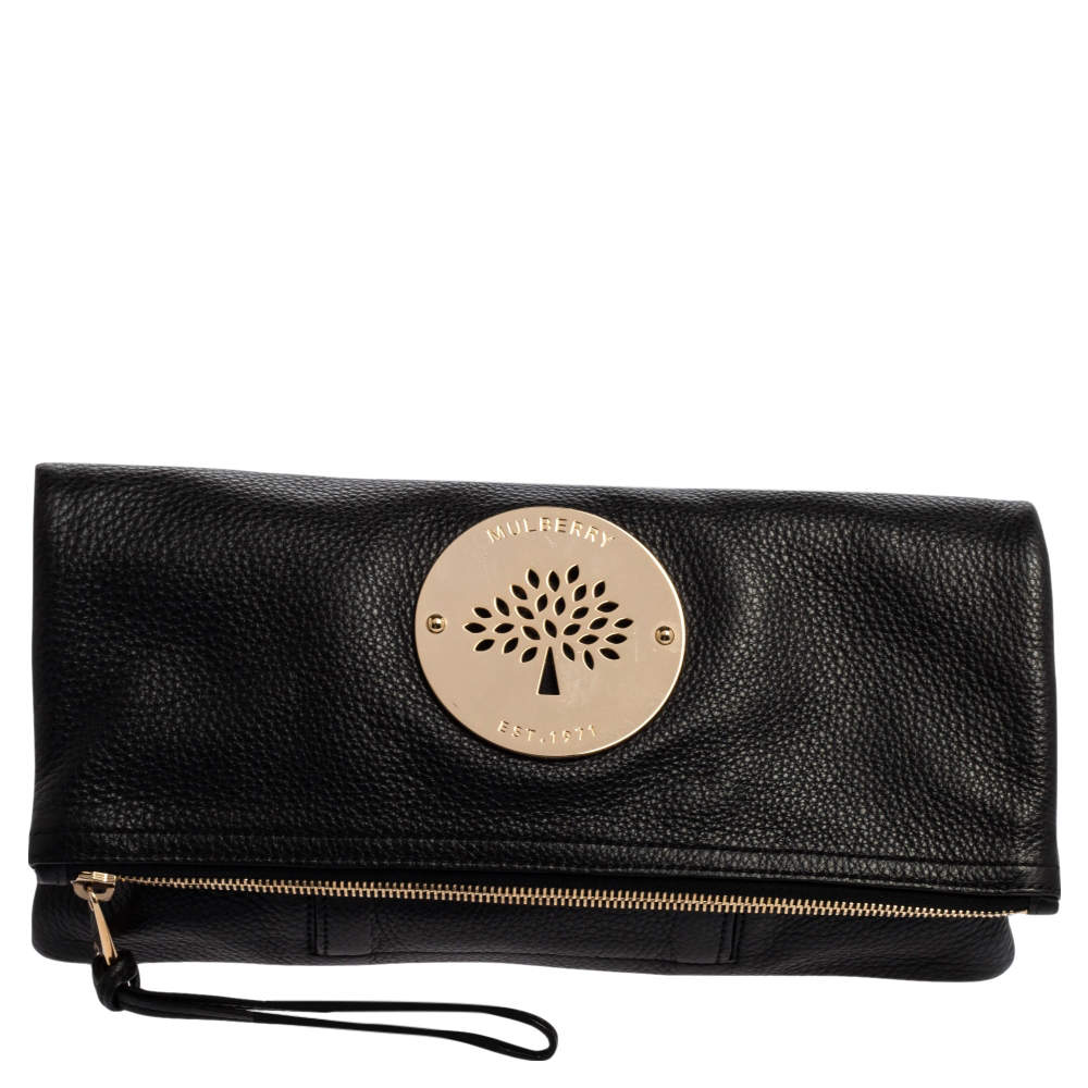Mulberry Black Leather Daria Fold Over Clutch 