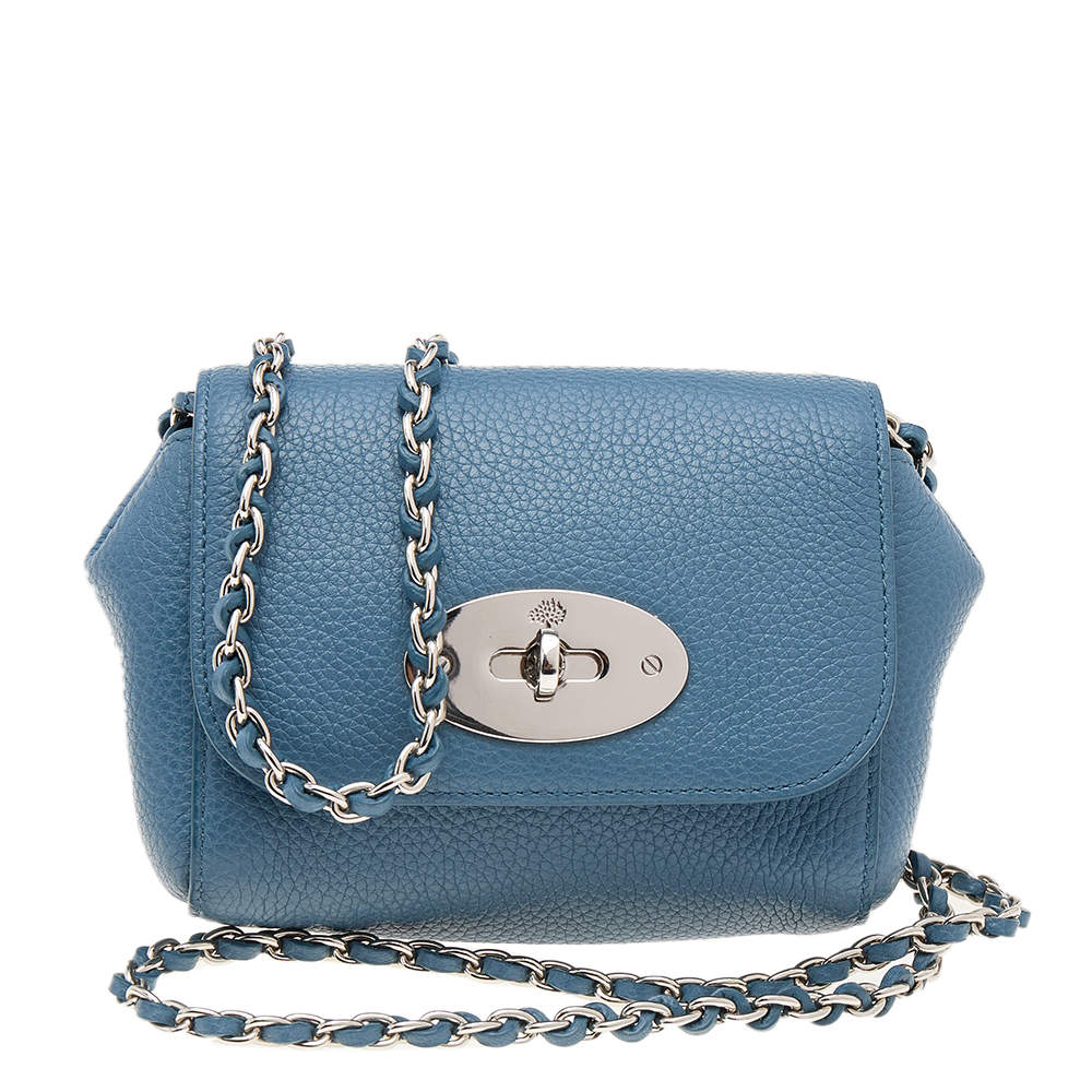 Pre Owned Mulberry Blue Leather Mini Lily Crossbody Bag