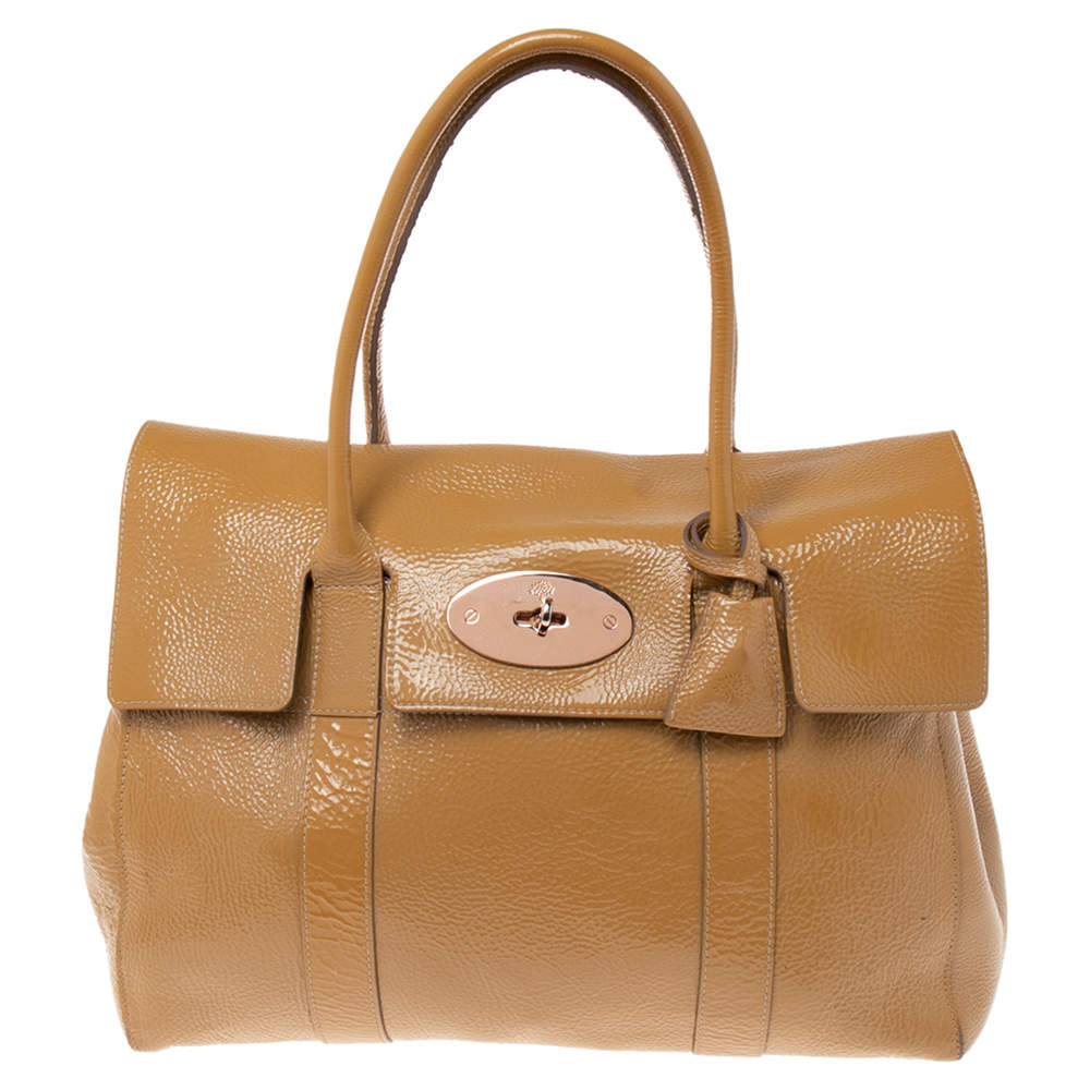 Pre Owned Mulberry Beige Patent Leather Bayswater Satchel