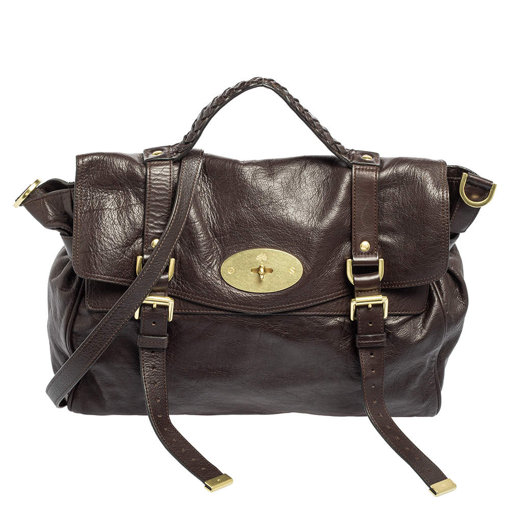 Mulberry Dark Brown Leather Oversized Alexa Top Handle Bag