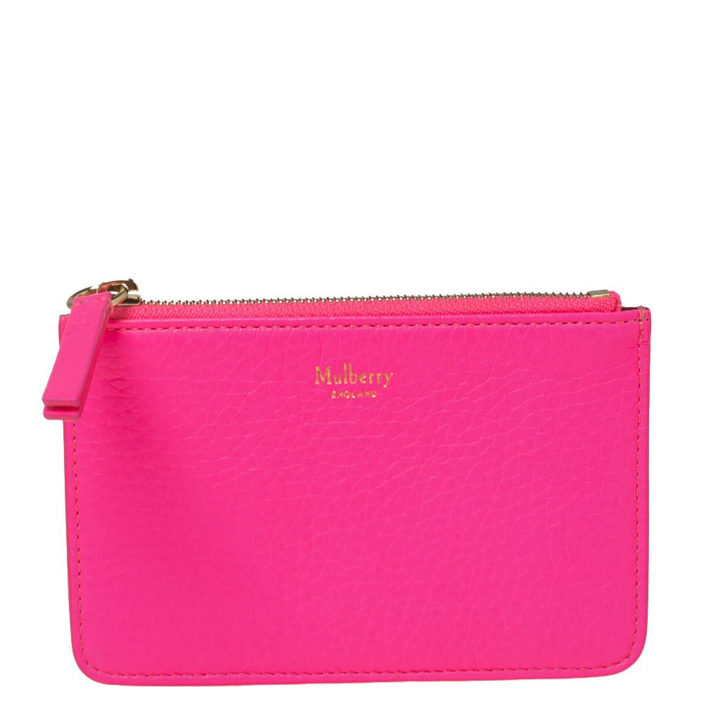 Mulberry Neon Pink Leather Zip Compact Wallet Mulberry | The Luxury Closet