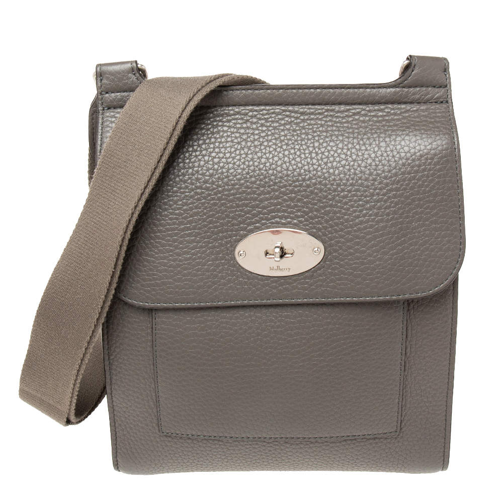 Mulberry Grey Grained Leather Antony Messenger Bag