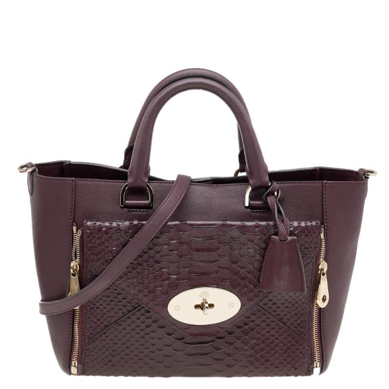 Mulberry Burgundy Python Embossed And Leather Small Willow Tote