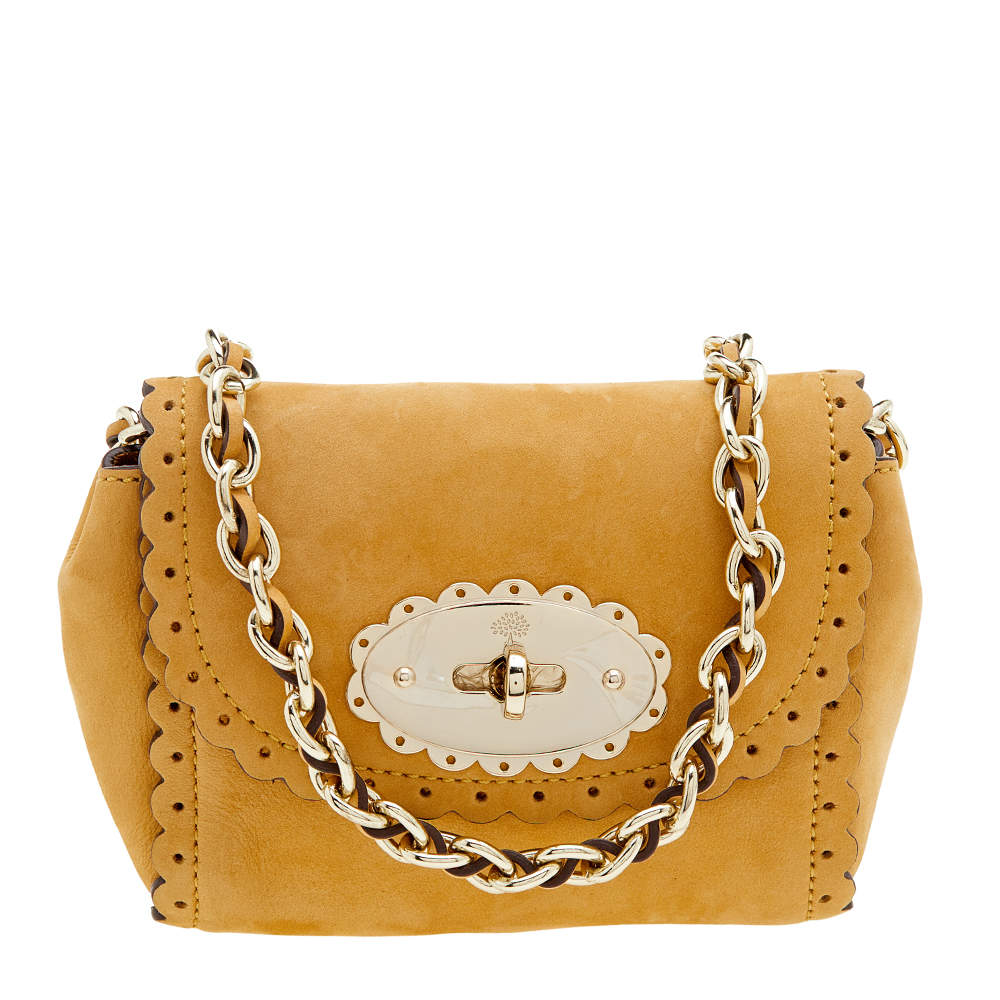 Pre Owned Mulberry Mustard Nubuck Leather Mini Cookie Crossbody Bag