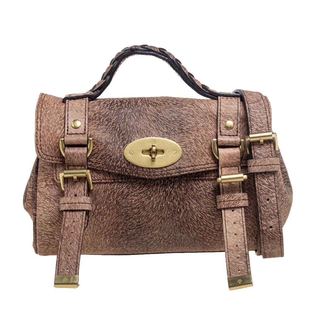 Mulberry Brown/Black Calfhair Print Leather Mini Alexa Top Handle Bag