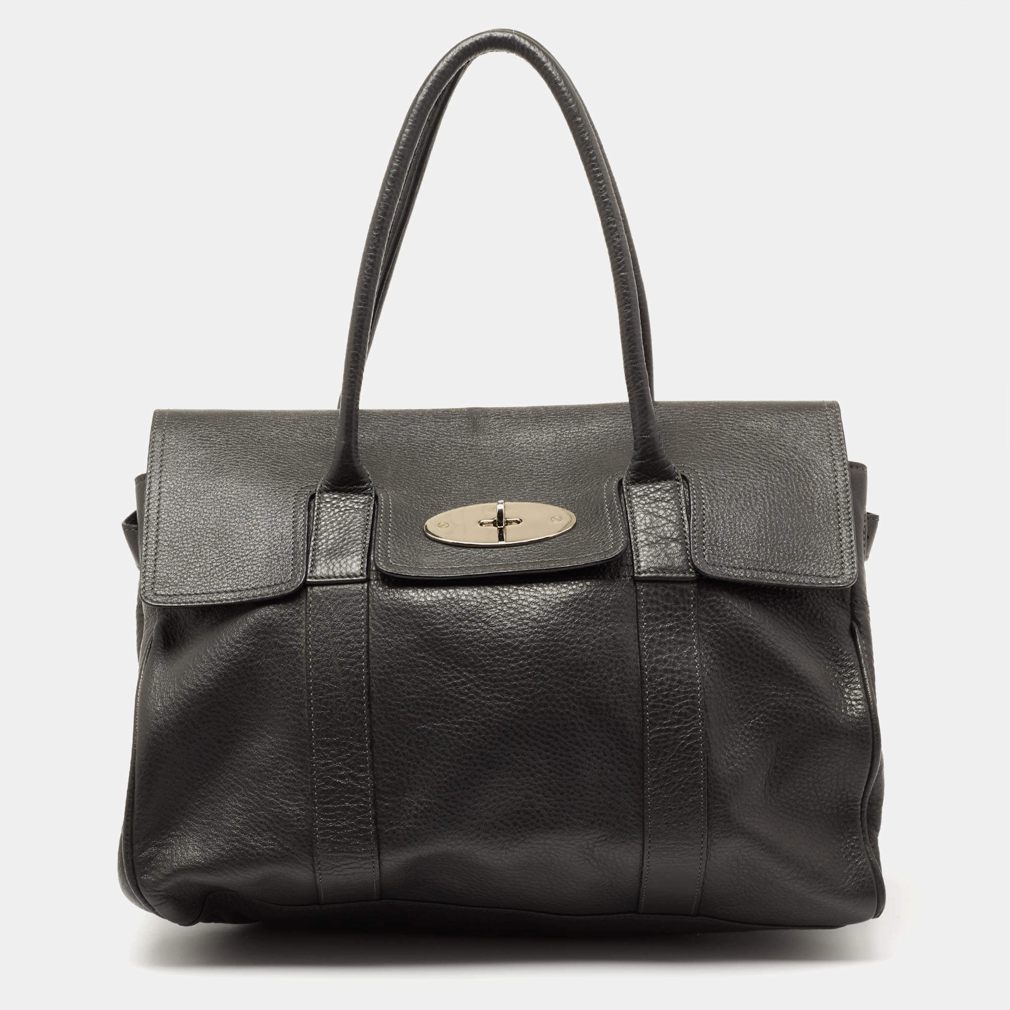 Pre Owned Mulberry Dark Grey Leather Bayswater Satchel
