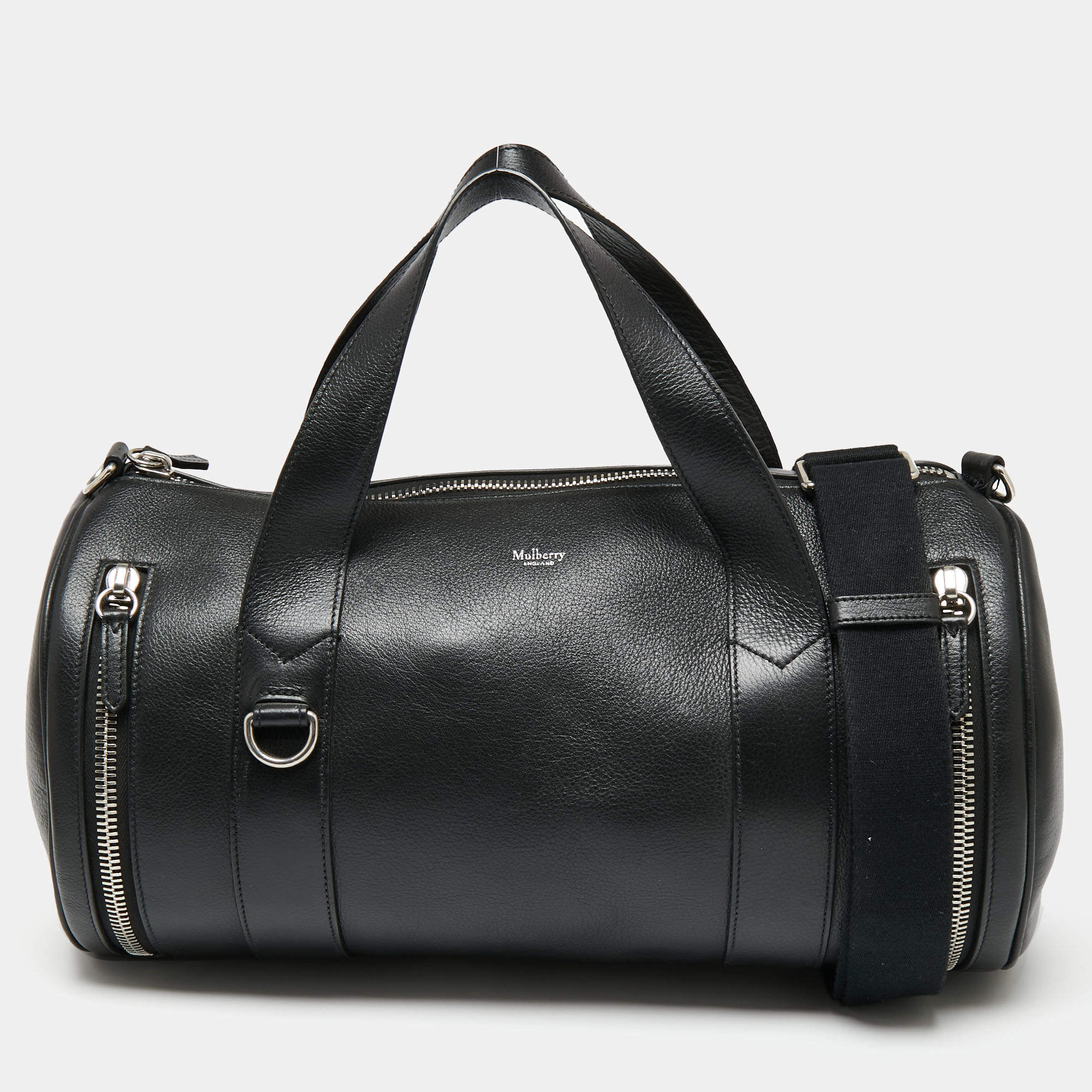 Mulberry Black Leather Round Ended Duffel Bag