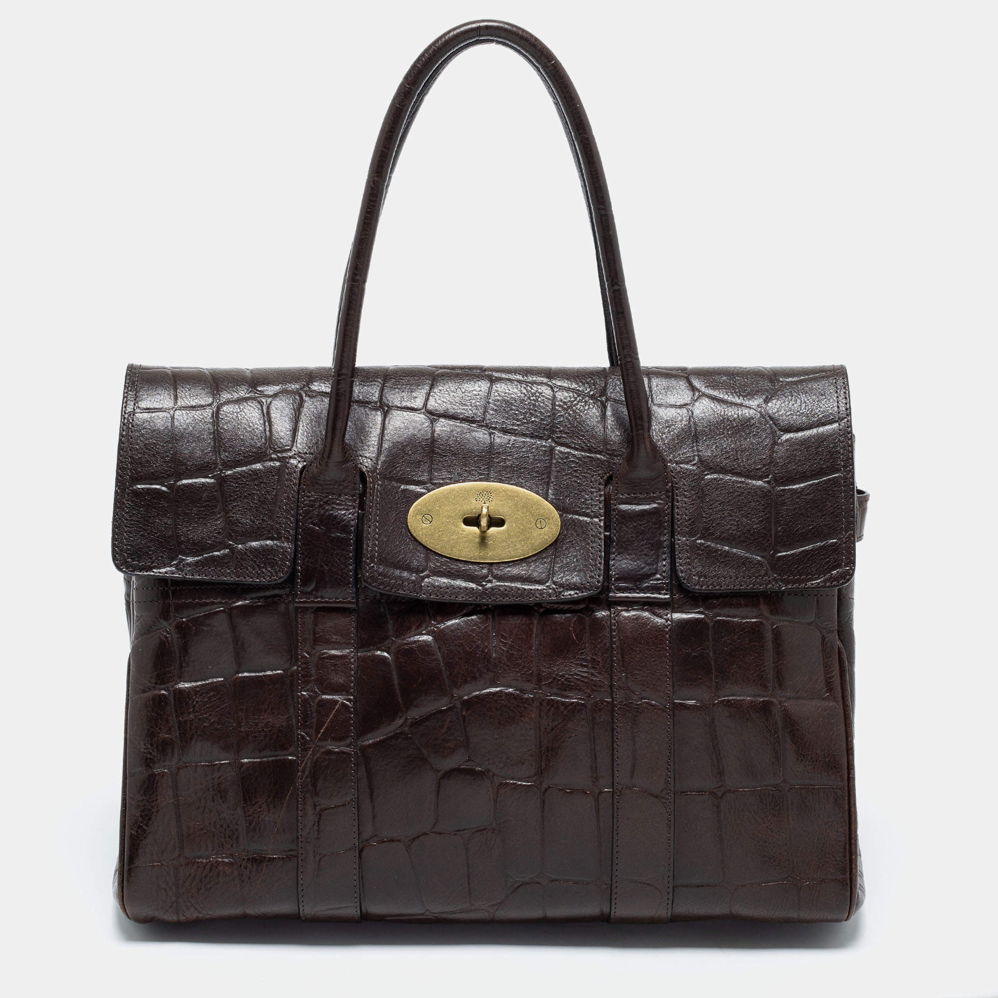 Mulberry Brown Croc Embossed Leather Bayswater Satchel