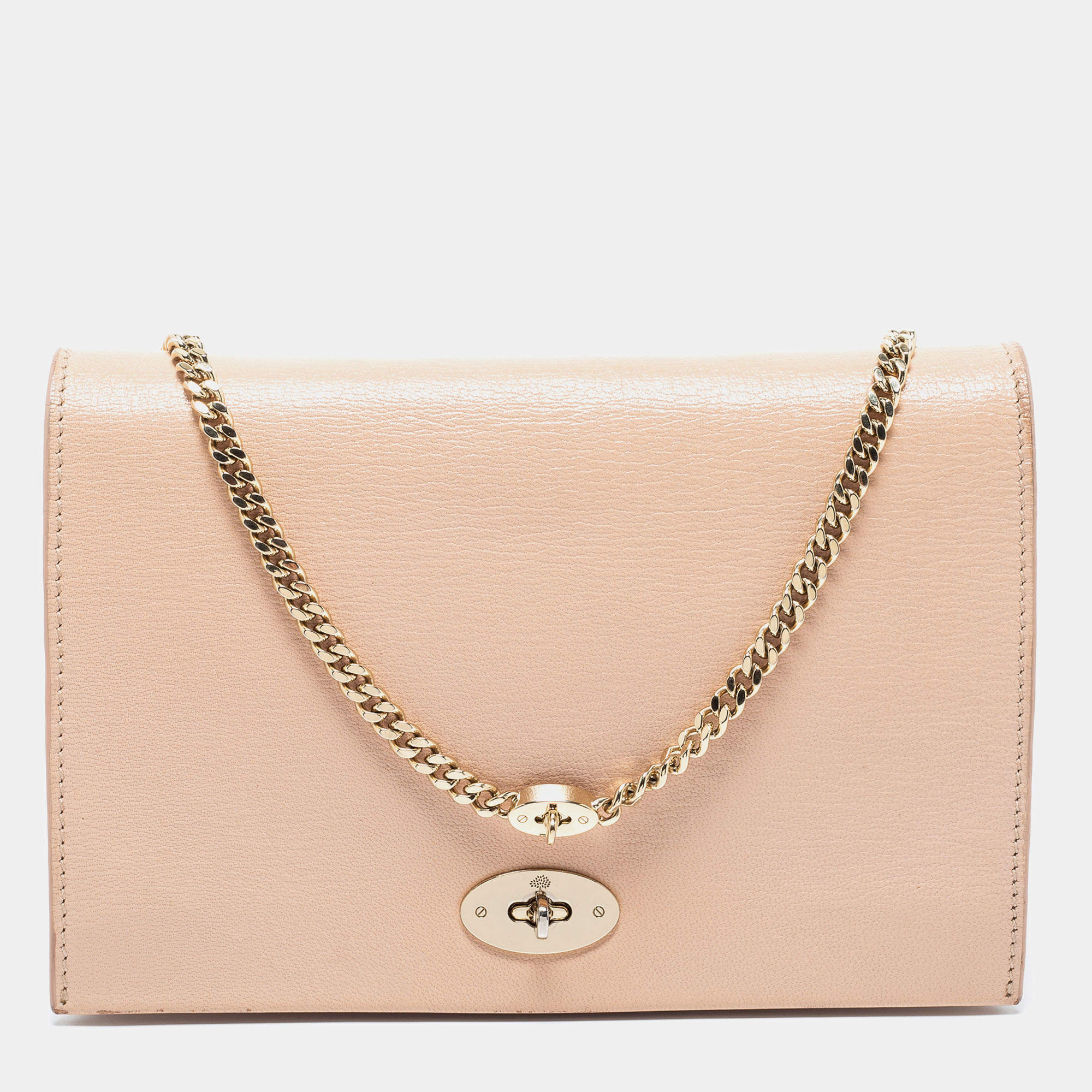 Pre Owned Mulberry Beige Leather Postman Lock Chain Shoulder Bag
