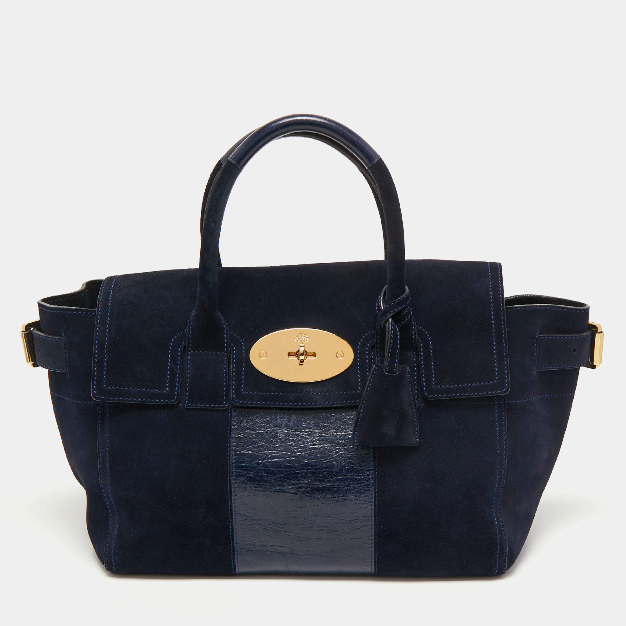 Pre Owned Mulberry Navy Blue Suede and Leather Bayswater Satchel