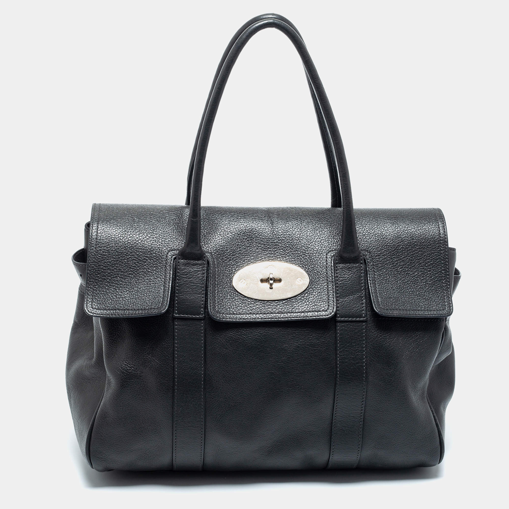 Pre Owned Mulberry Dark Grey Leather Bayswater Satchel