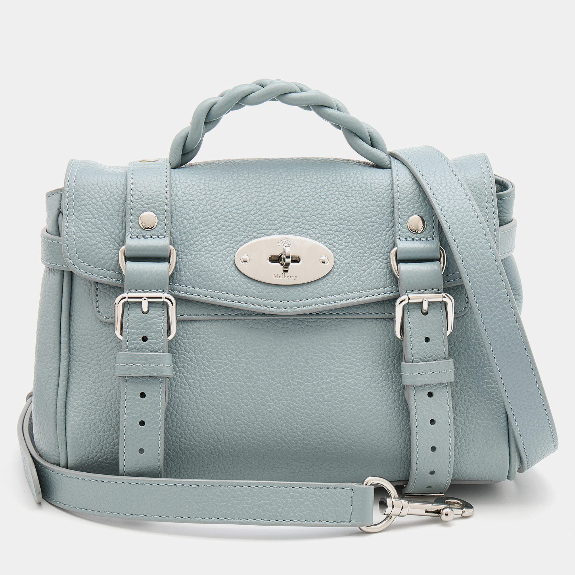 Pre Owned Mulberry Pastel Blue Leather Mini Alexa Top Handle Bag