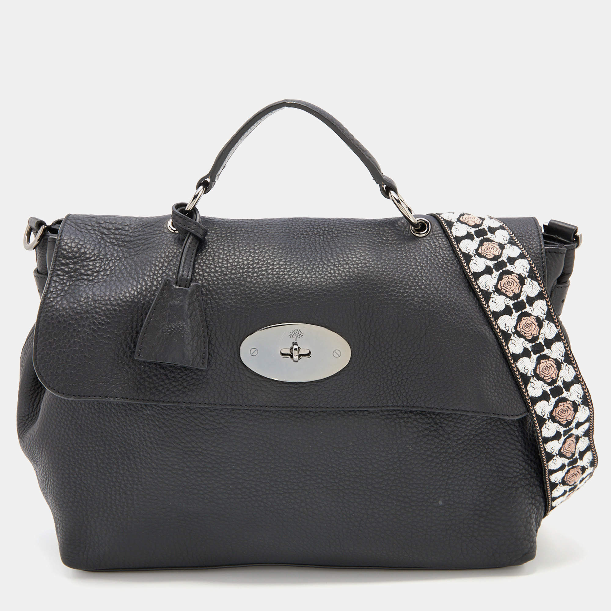 Mulberry Black Leather Flap Top Handle Bag