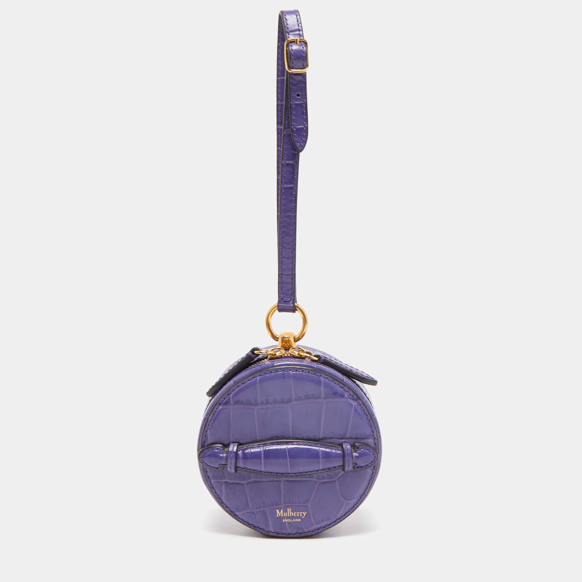 Mulberry Purple Croc Embossed  Leather Mini Trunk Wristlet Clutch