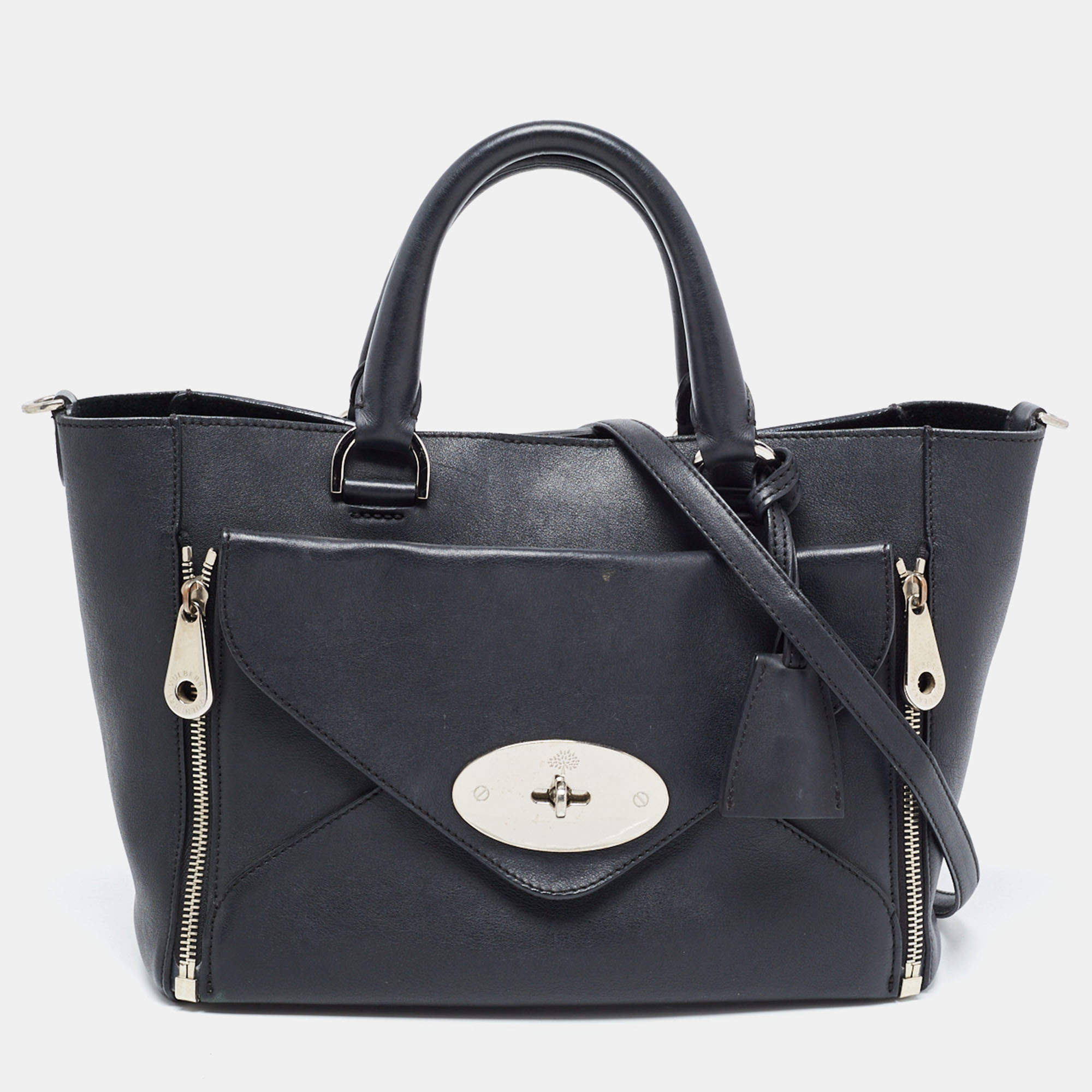 Pre Owned Mulberry Black Leather Willow Tote