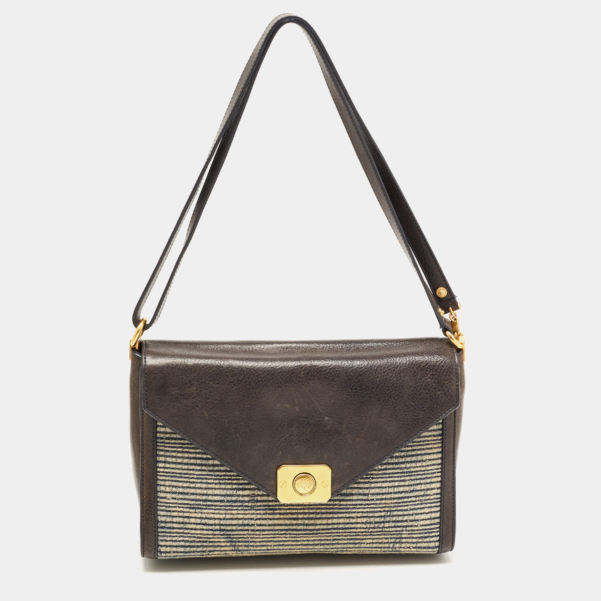 Pre Owned Mulberry Navy Blue/Denim and Leather Delphie Duo Flap Shoulder Bag