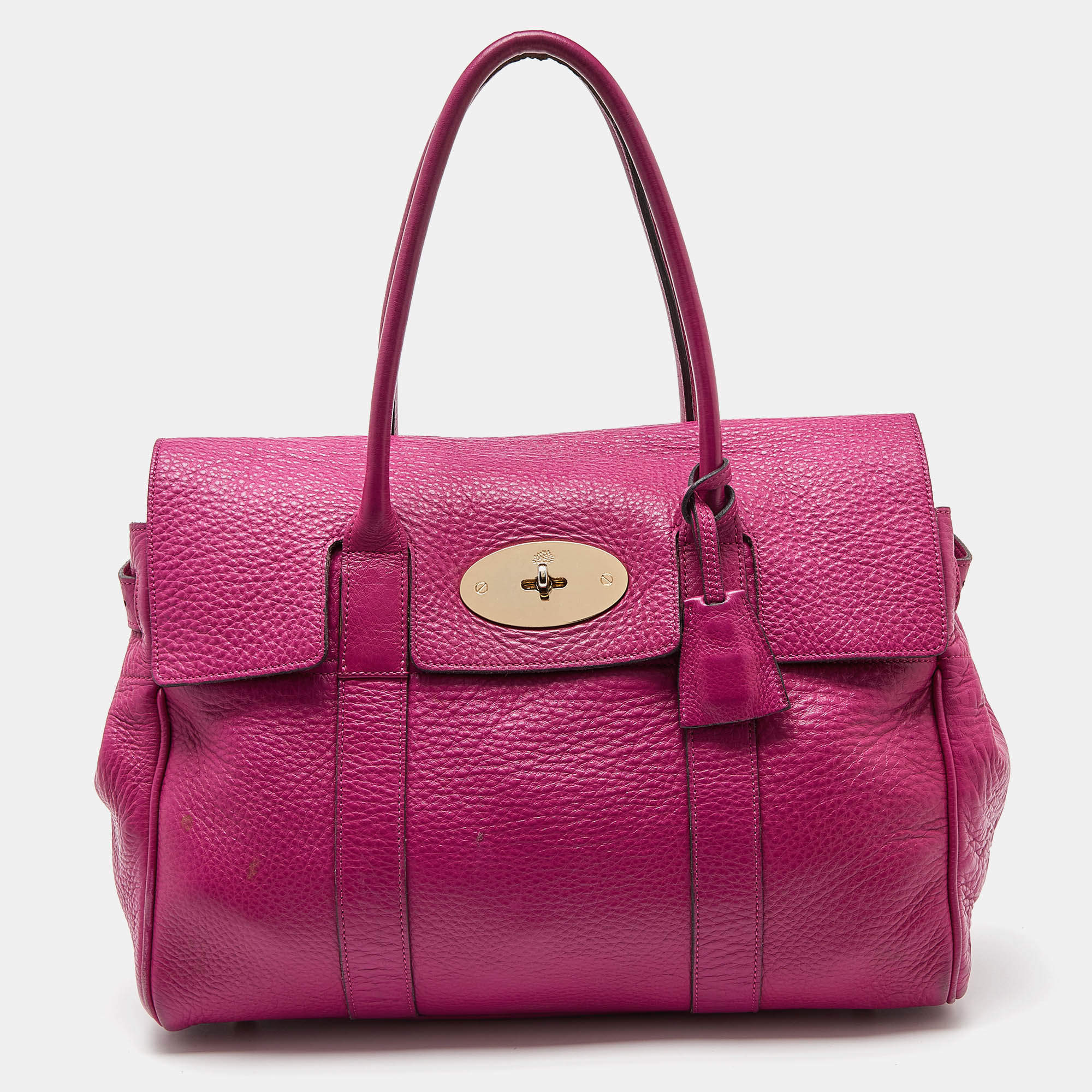 Pre Owned Mulberry Fuschia Grained Leather Bayswater Satchel