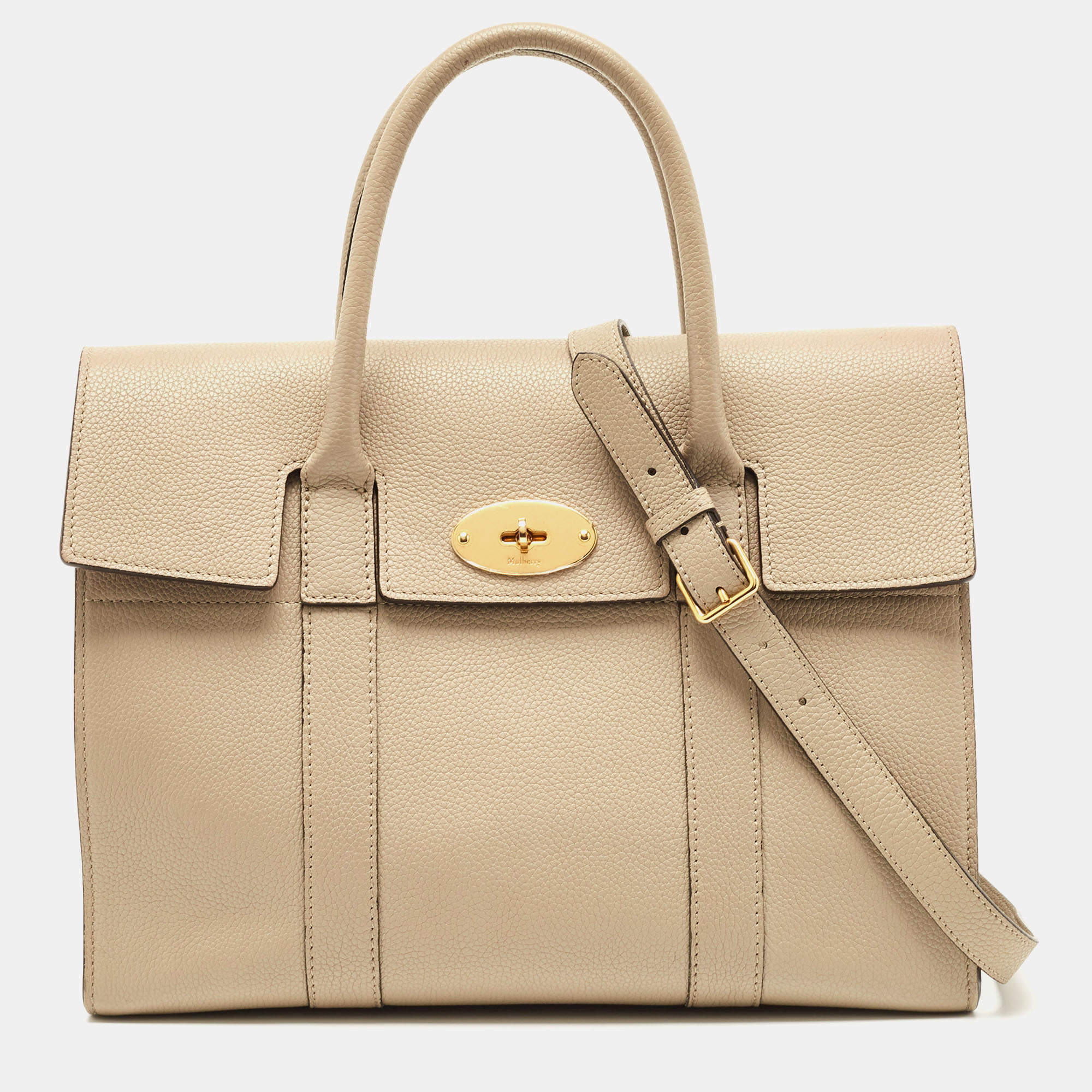 Mulberry Beige Grained Leather Bayswater Satchel