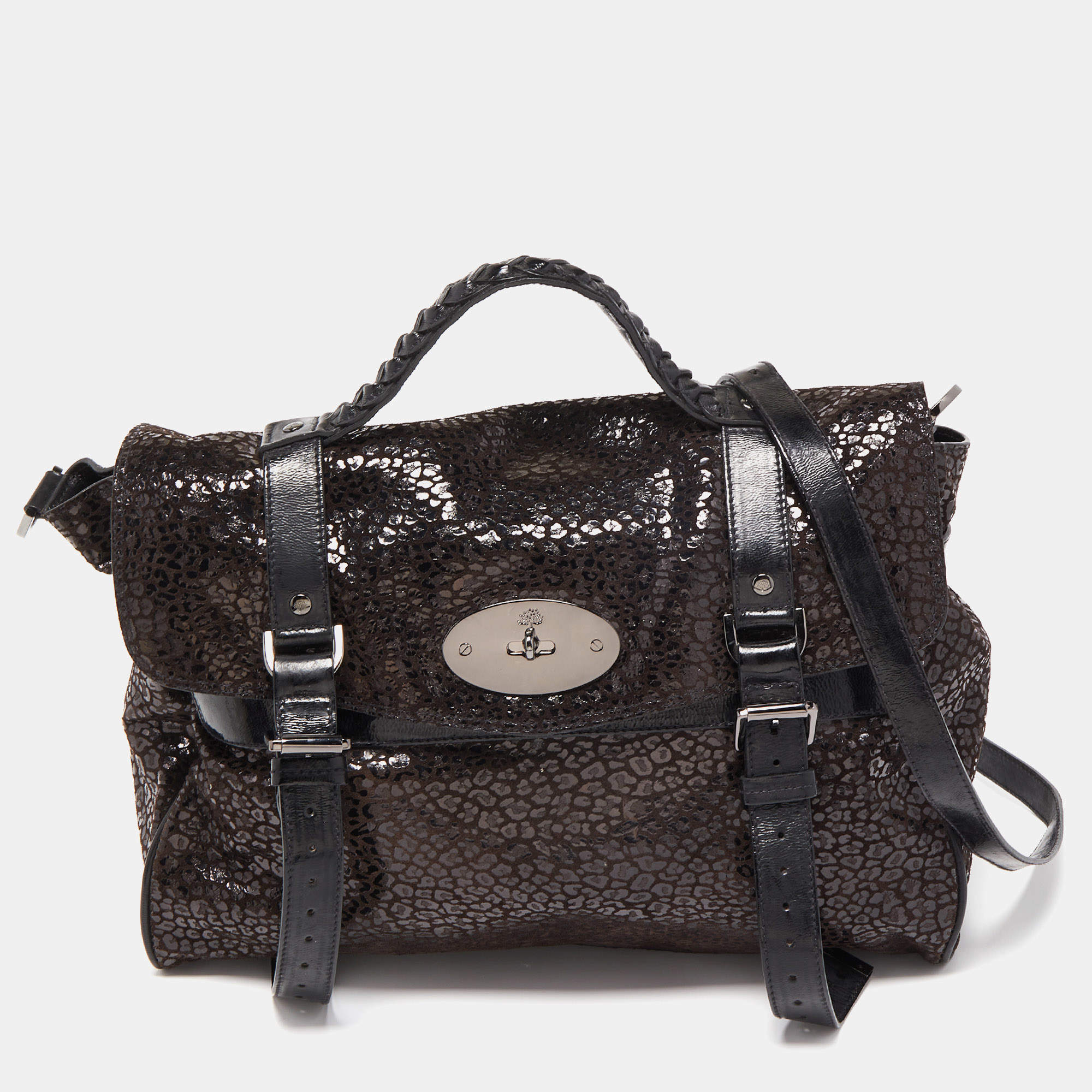 Pre Owned Mulberry Brown/Black Textured Suede and Leather Oversized Alexa Bag
