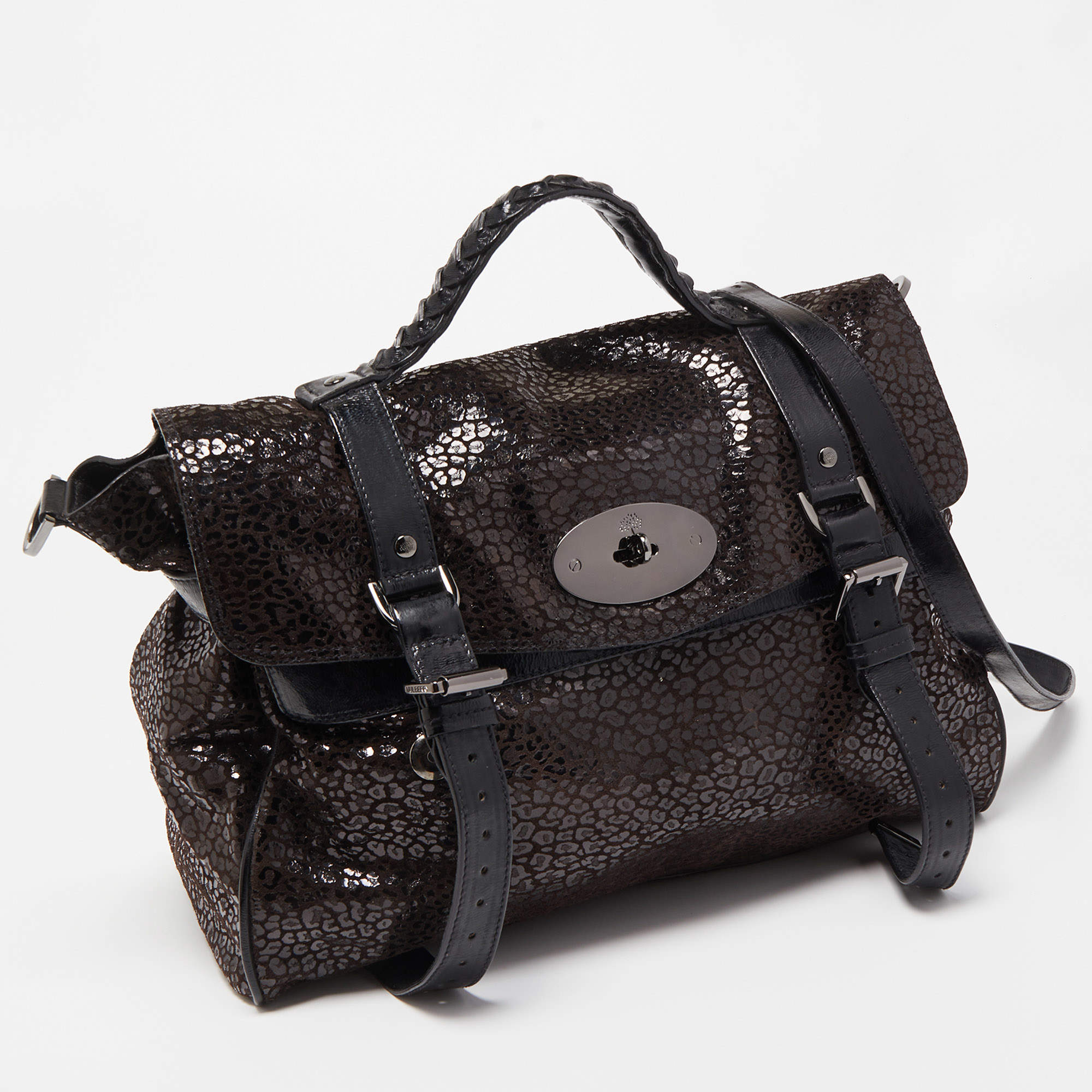 Pre Owned Mulberry Brown/Black Textured Suede and Leather Oversized Alexa Bag
