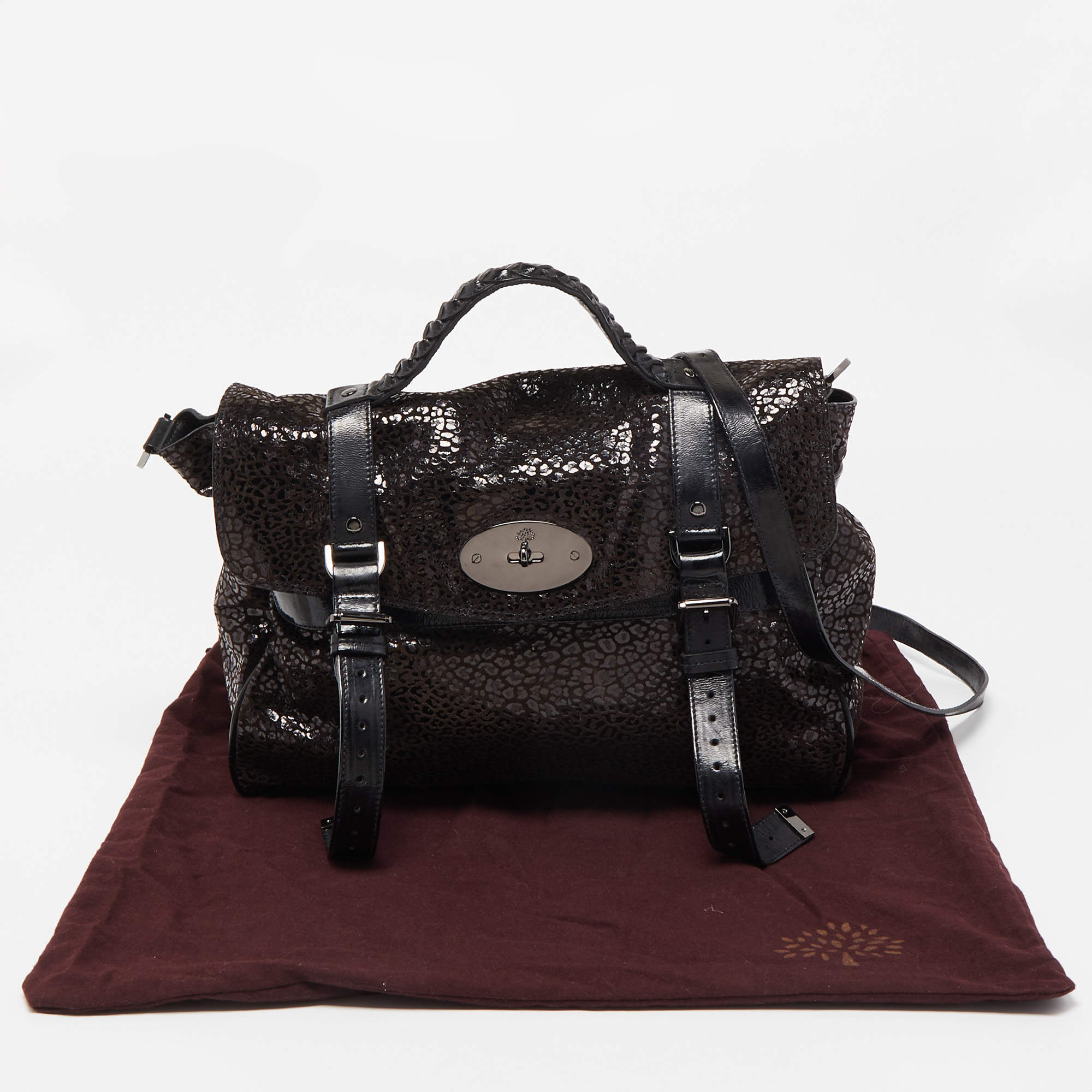 Pre Owned Mulberry Brown/Black Textured Suede and Leather Oversized Alexa Bag